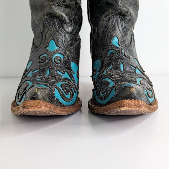 Corral C2117 Black Turquoise Distressed Western Snip Toe Cowgirl Boots Women 8 M - Picture 5 of 16